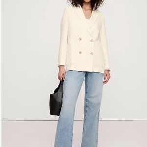 Relaxed Double-Breasted Linen Blazer size M